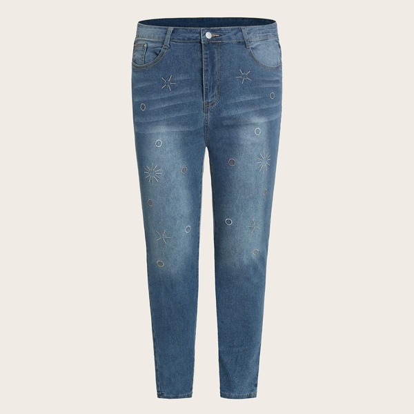 

Plus Geo Embroidery Skinny Jeans, Blue