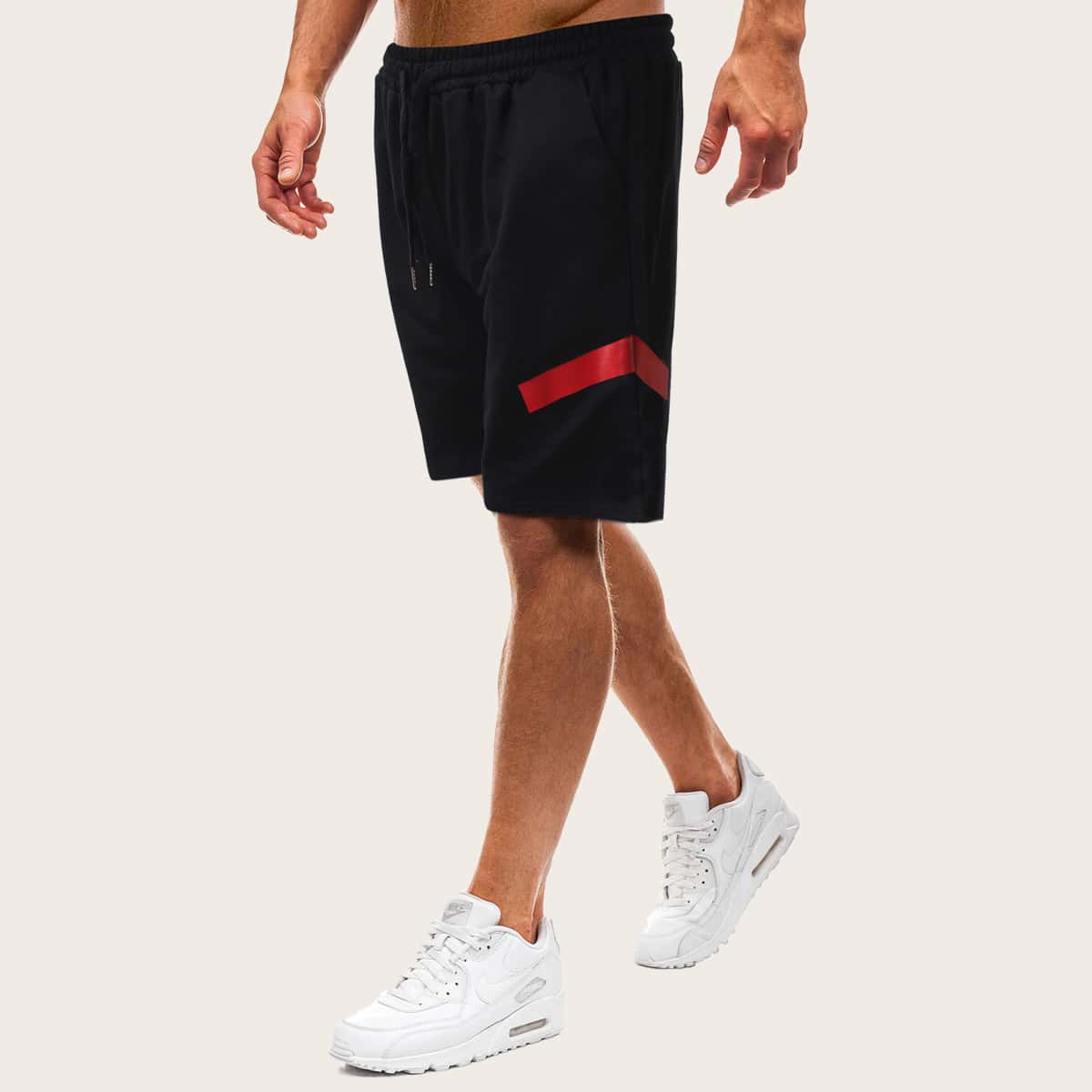 

Guys Contrast Panel Drawstring Waist Track Shorts, Black