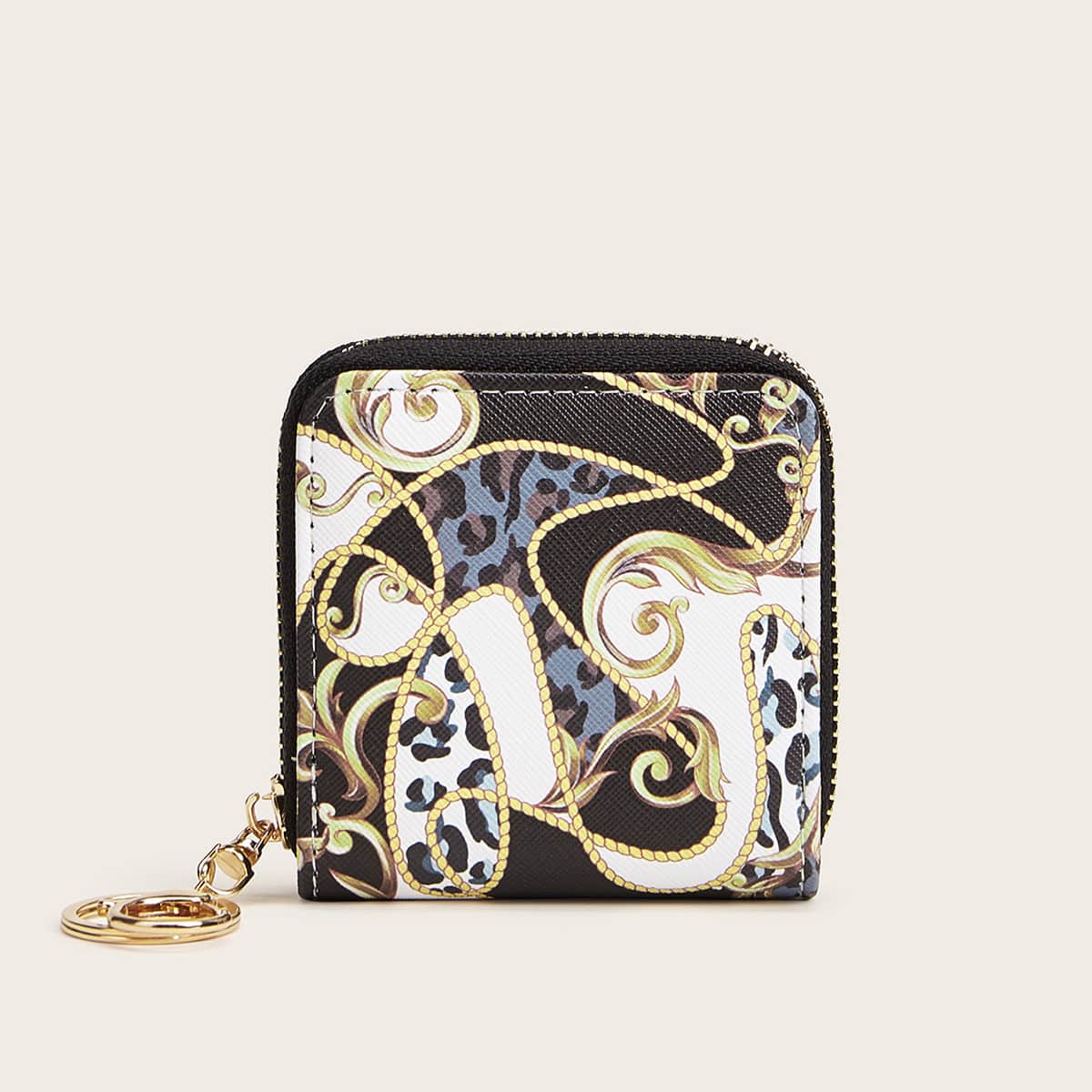 

Chain Print Zipper Around Wallet, Multicolor