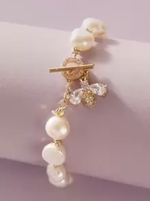 Andkiss 1入峰字蜜蜂吊飾假珍珠手鍊 - 金黃色 - 查看 2
