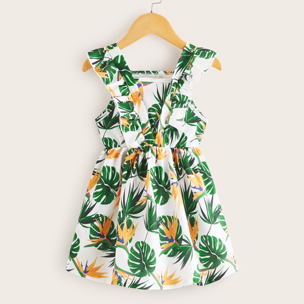 

Toddler Girls Tropical Print Ruffle Trim A-line Dress, Multicolor