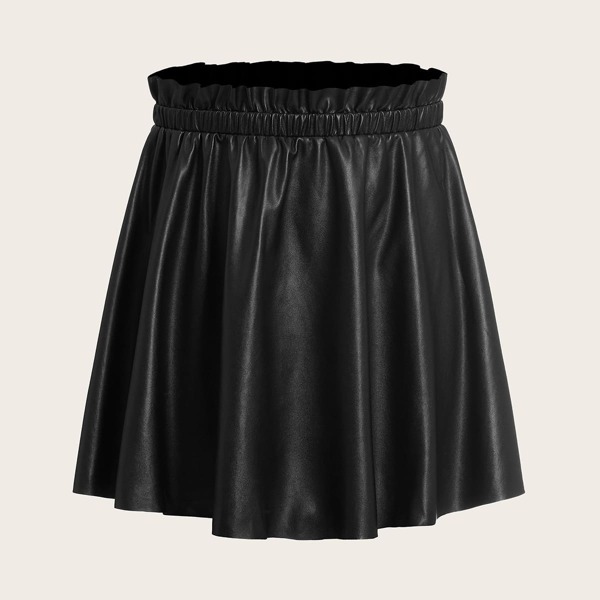 

Plus Paperbag Waist PU Leather Skirt, Black