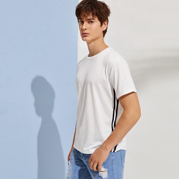 

Men Side Stripe Short Sleeve Tee, White