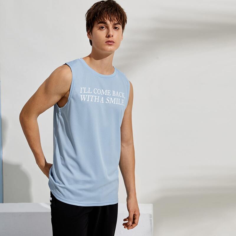 

Guys Letter Graphic Tank Top, Blue pastel