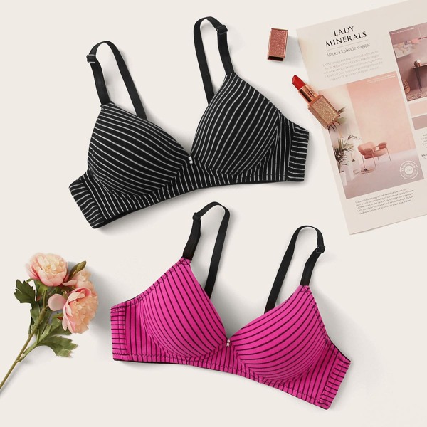 

2pack Striped Push Up Bra Set, Multicolor