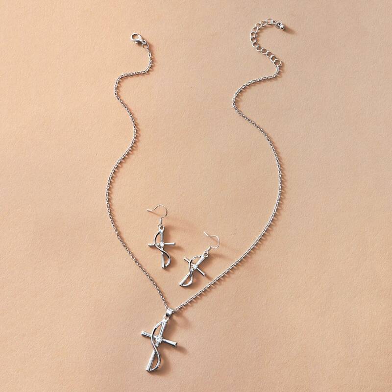 

3pcs Cross Charm Necklace & Earrings
