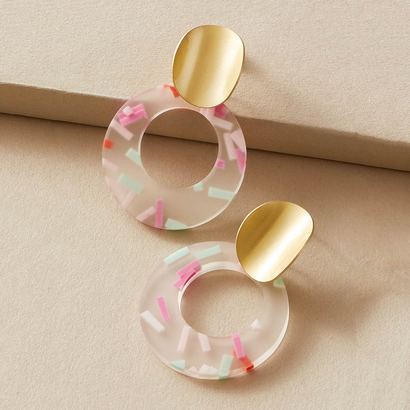 

1pair Color Block Geometric Stitched Earrings, Multicolor