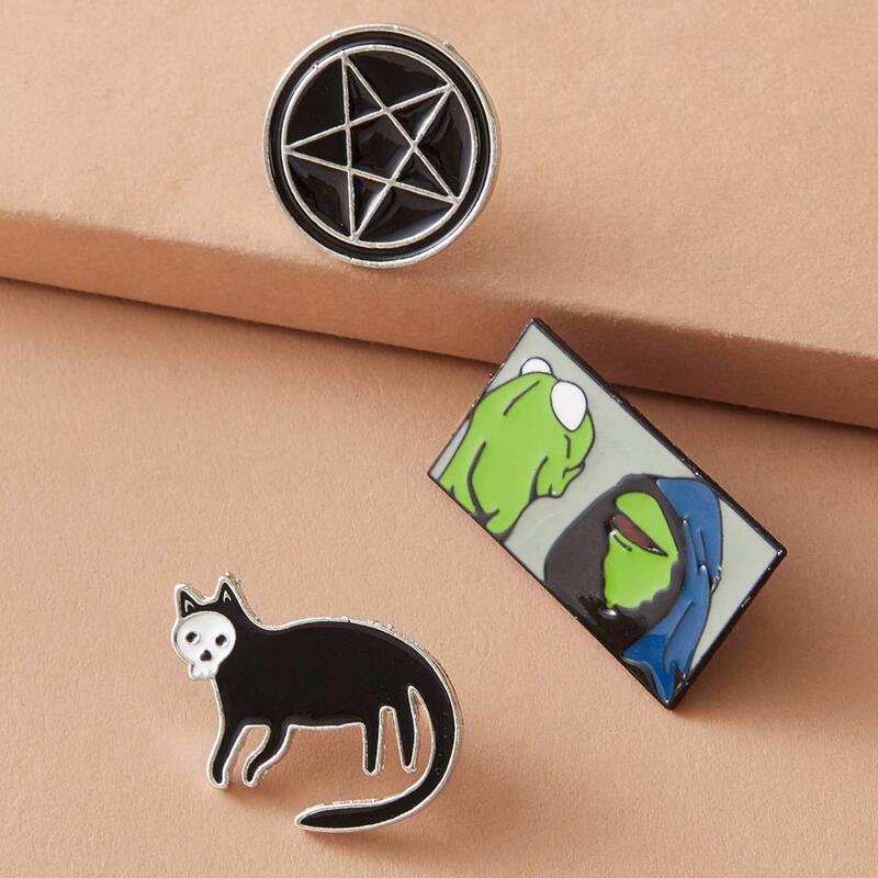 

3pcs Cat & Star Design Brooch, Multicolor