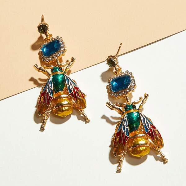 

1pair Rhinestone Engraved Insect Drop Earrings, Multicolor