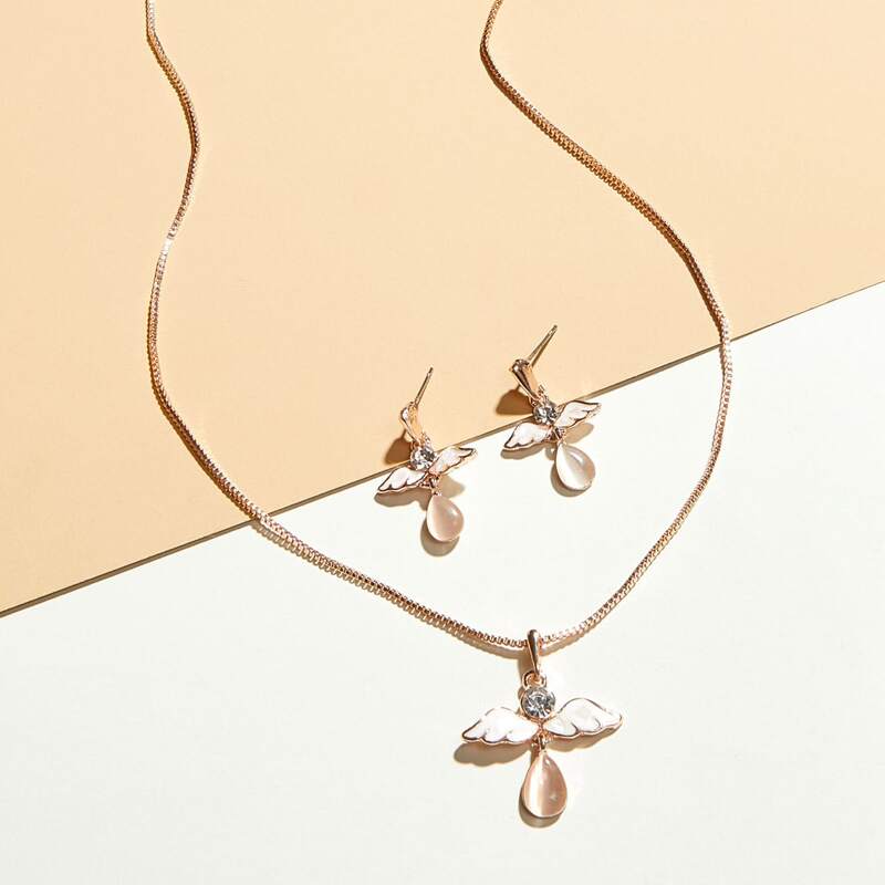 

3pcs Wing Charm Necklace & Earrings