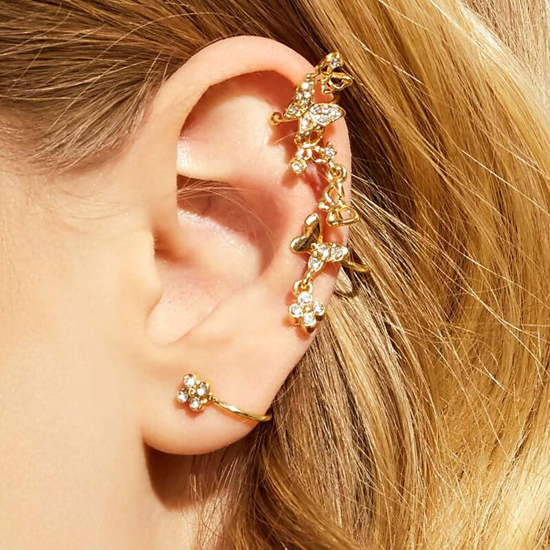 

3pairs Rhinestone Engraved Butterfly Decor Earrings, Gold