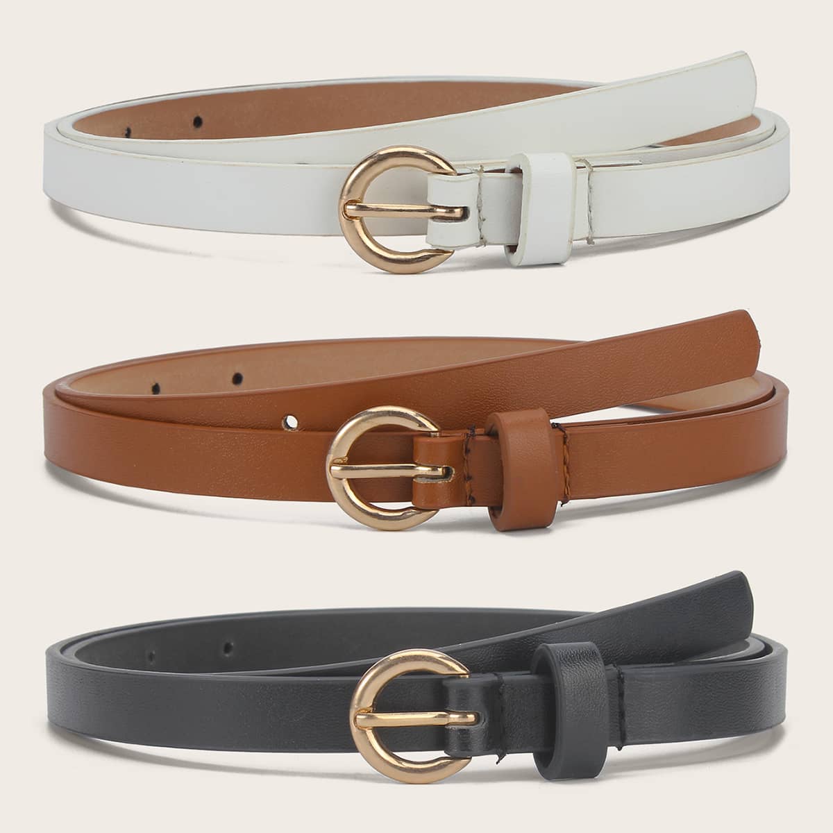 

3pcs Metal Buckle Belts Set, Multicolor