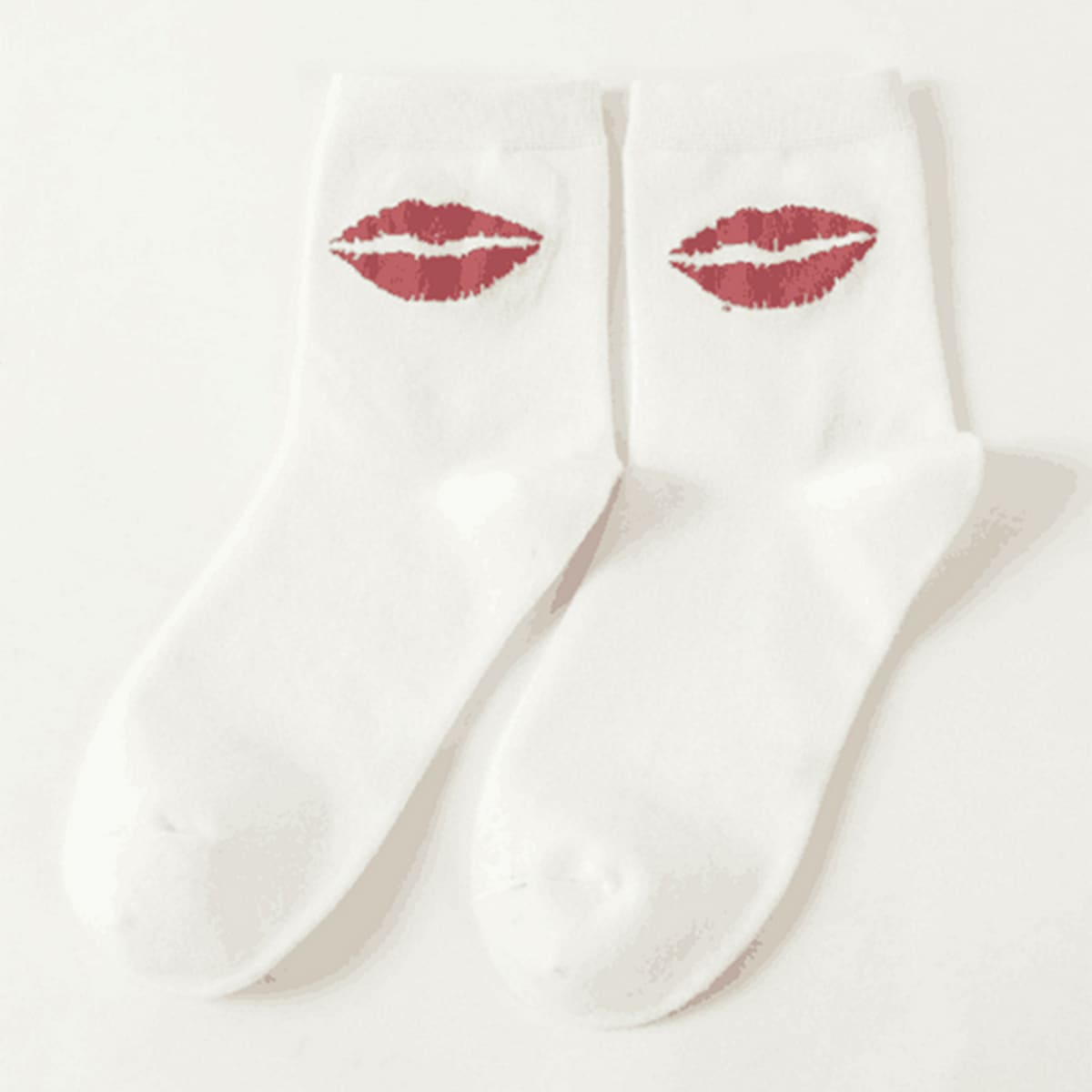 

1pair Lip Pattern Socks, White