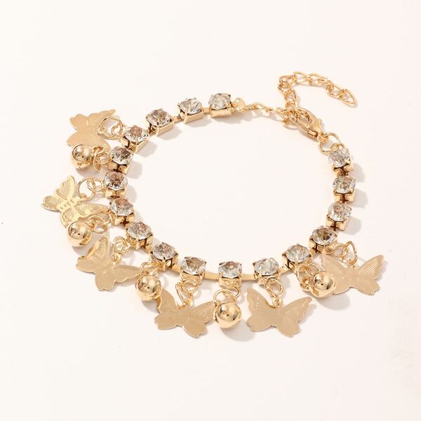 

1pc Toddler Girls Rhinestone Decor Butterfly Charm Bracelet, Gold