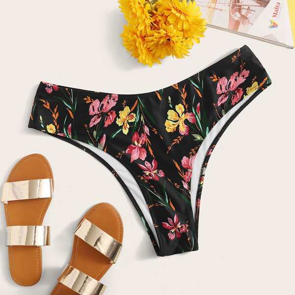 

Plus Floral Print High Waist Bikini Panty, Multicolor