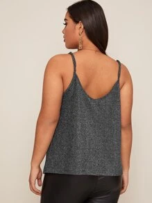 SHEIN BAE Plus Draped Neck Glitter Cami Top - Grey - View 2