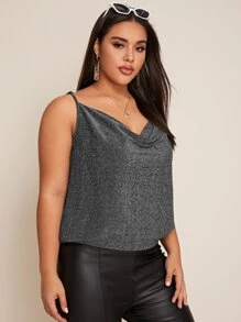 SHEIN BAE Plus Draped Neck Glitter Cami Top - Grey - View 4