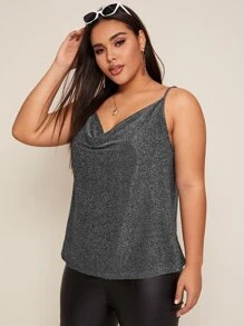 SHEIN BAE Plus Draped Neck Glitter Cami Top - Grey - View 5