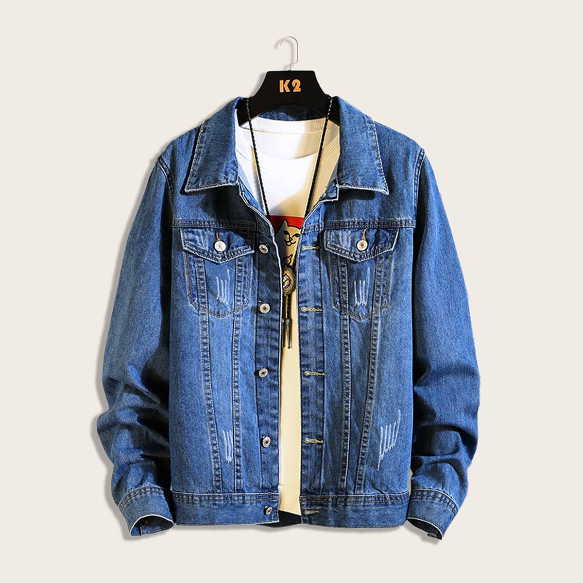

Guys Flap Pocket Denim Trucker Jacket, Blue