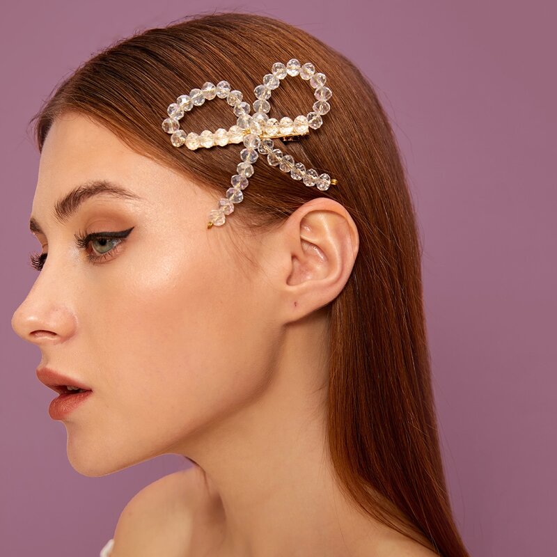 

1pc Rhinestone Bow Hair Clip, White