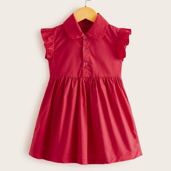 

Toddler Girls Ruffle Trim Button Front Shirt Dress, Red