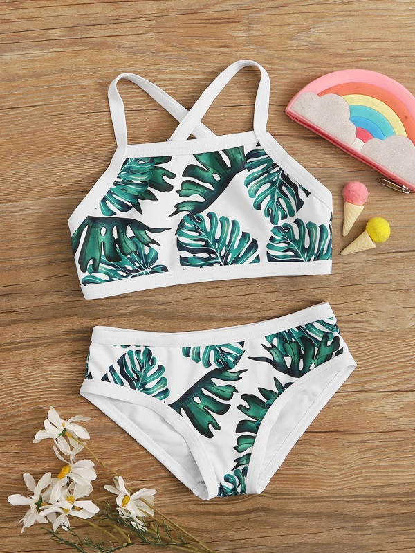 palm random print bikini set