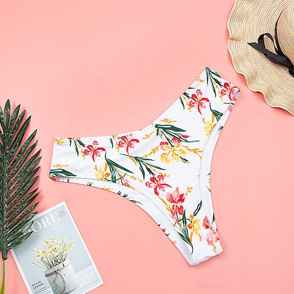 

Plus Floral Print High Waist Bikini Panty, Multicolor