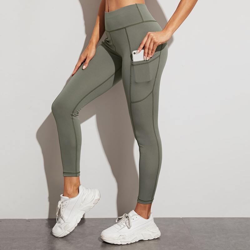 

Topstitching Phone Pocket Sports Leggings, Grey