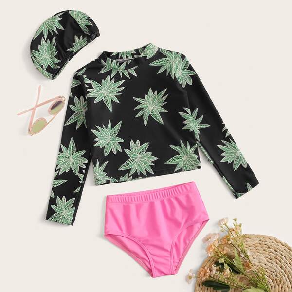 

Toddler Girls Floral Print Long Sleeve Tankini & Hat, Multicolor