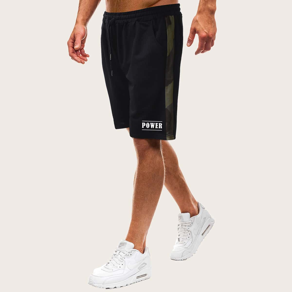 

Guys Letter Graphic Drawstring Athletic Shorts, Black