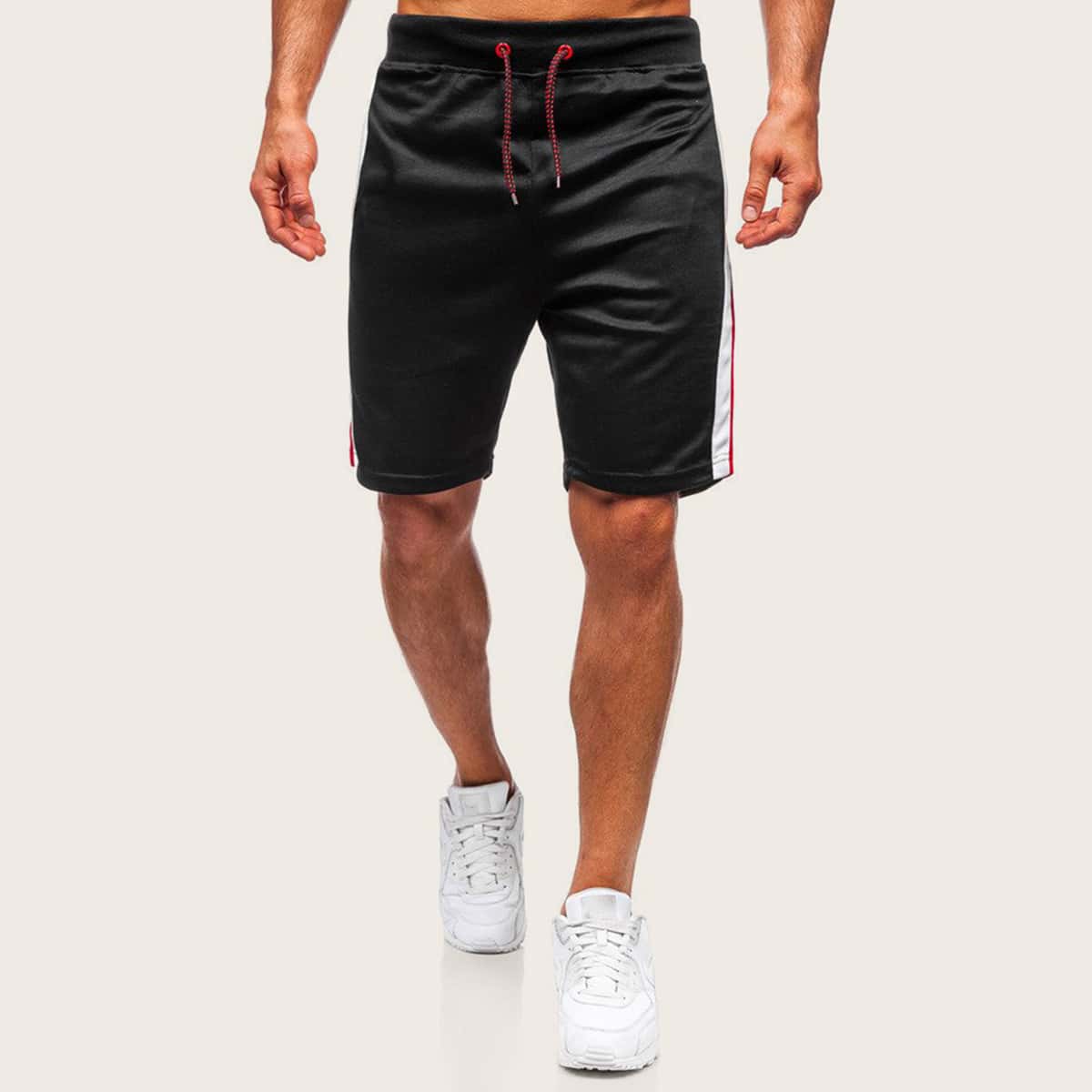 

Guys Contrast Panel Drawstring Track Shorts, Black