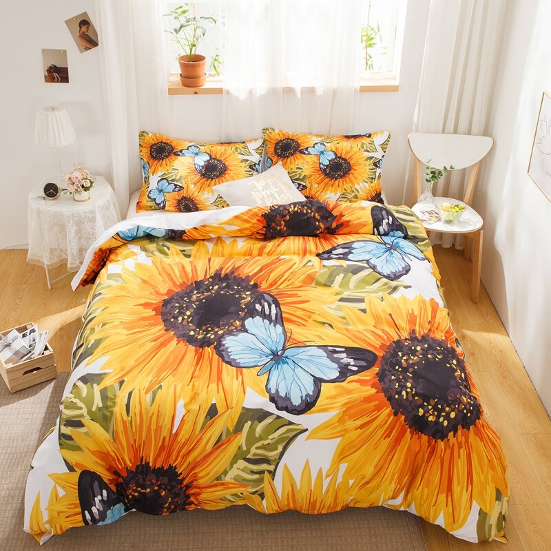 

Sunflower & Butterfly Print Sheet Set Without Filler, Multicolor