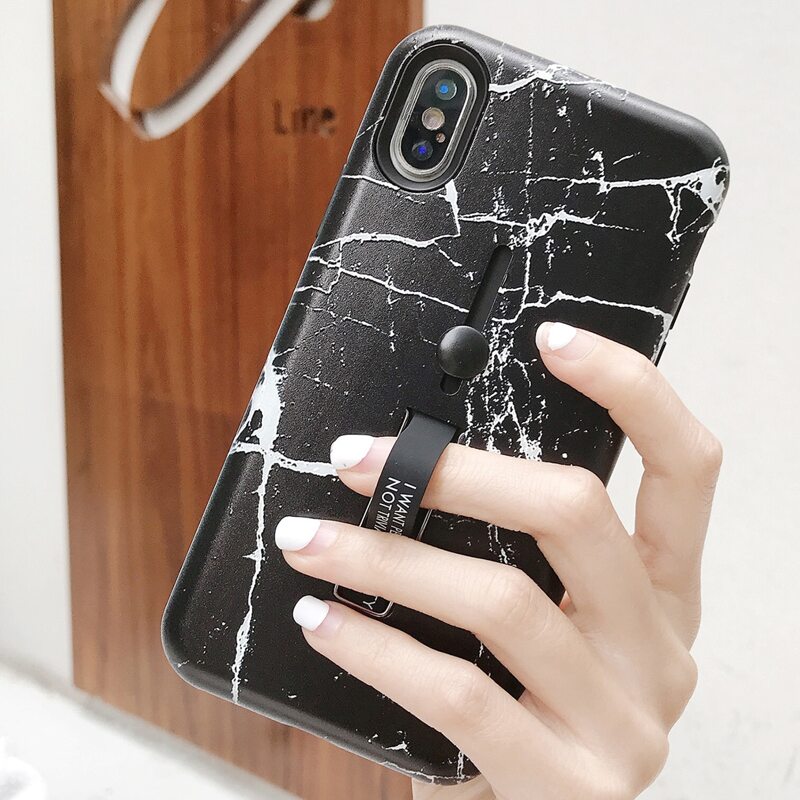 

Marble Pattern Print iPhone Case, Black