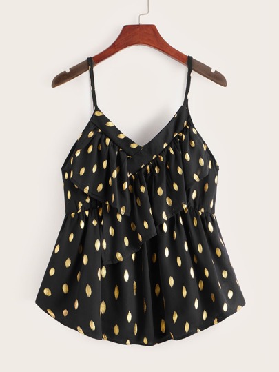 Metallic Polka Dot Flounce Cami Top