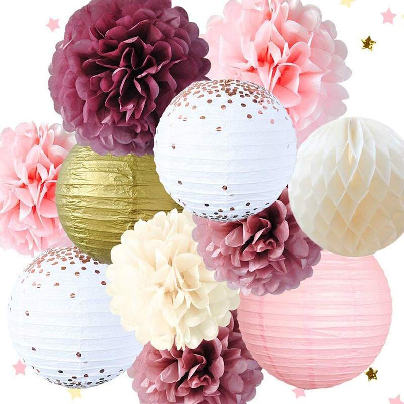 

11pcs Paper Pom Pom & Paper Lantern & Honeycomb Ball Set, Multicolor