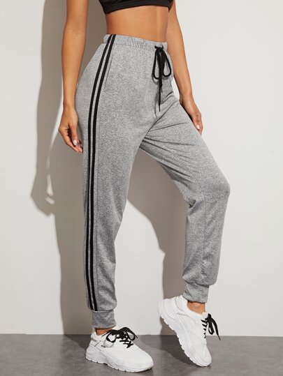 Side Striped Drawstring Waist Sports Pants