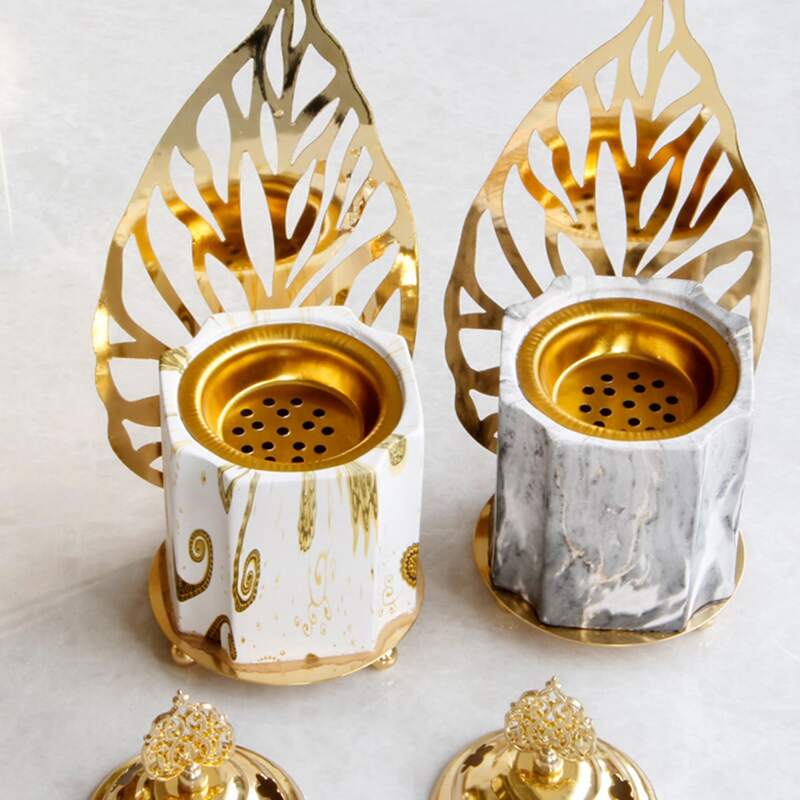 

1pc Ethnic Hollow Out Ceramic Incense Burner, Gold