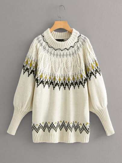 Rib-Knit Leg of mutton Sleeve Oversized Sweater