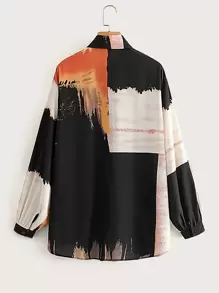 Random Print Pocket Front Button Up Blouse - Multicolor - View 2