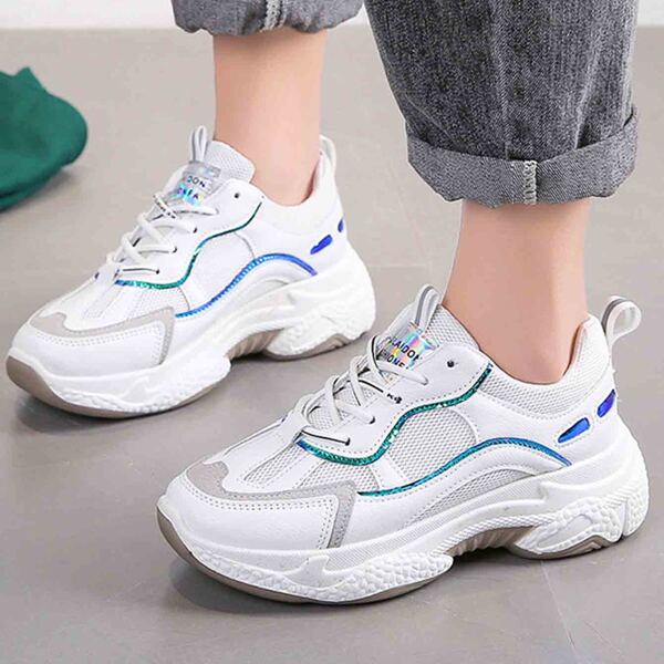 

Holographic Detail Lace-up Front Chunky Sneakers, White