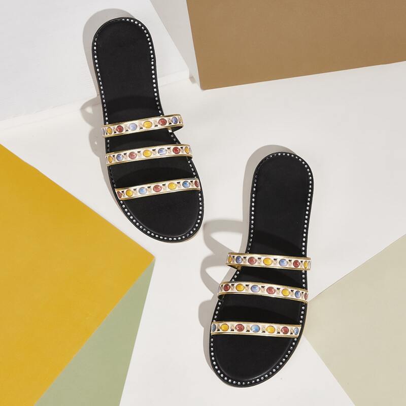 

Rhinestone Decor Colorful Strap Sliders, Multicolor