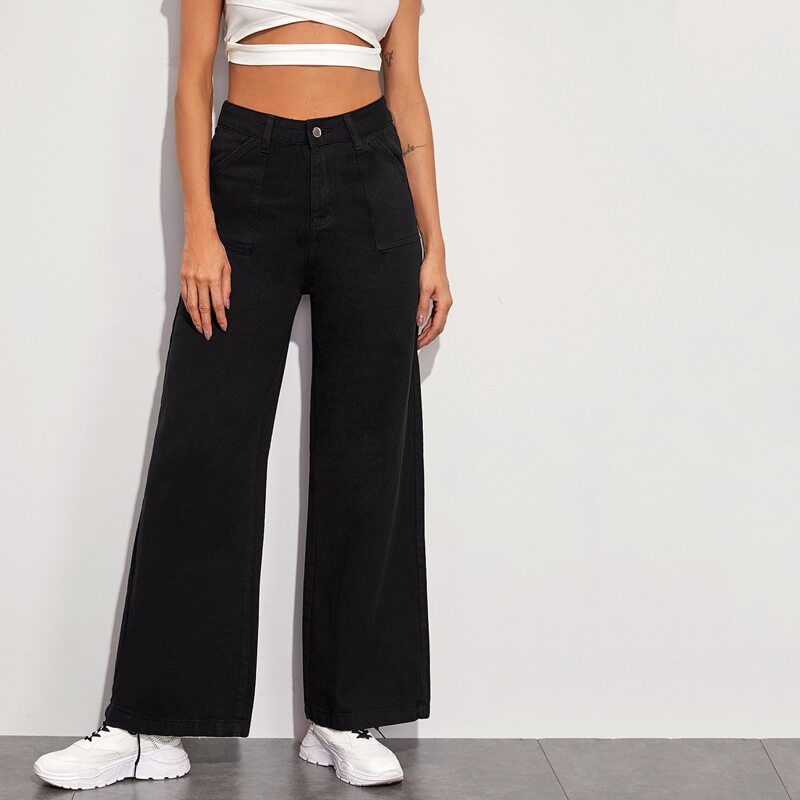

High Rise Wide Leg Jeans, Black