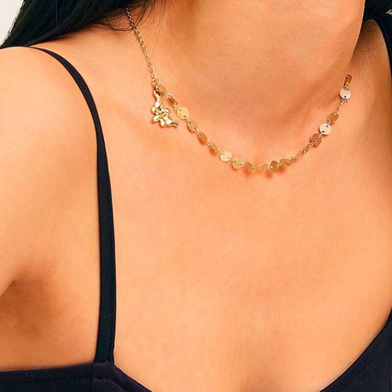 

1pc Butterfly & Disc Charm Chain Necklace, Gold