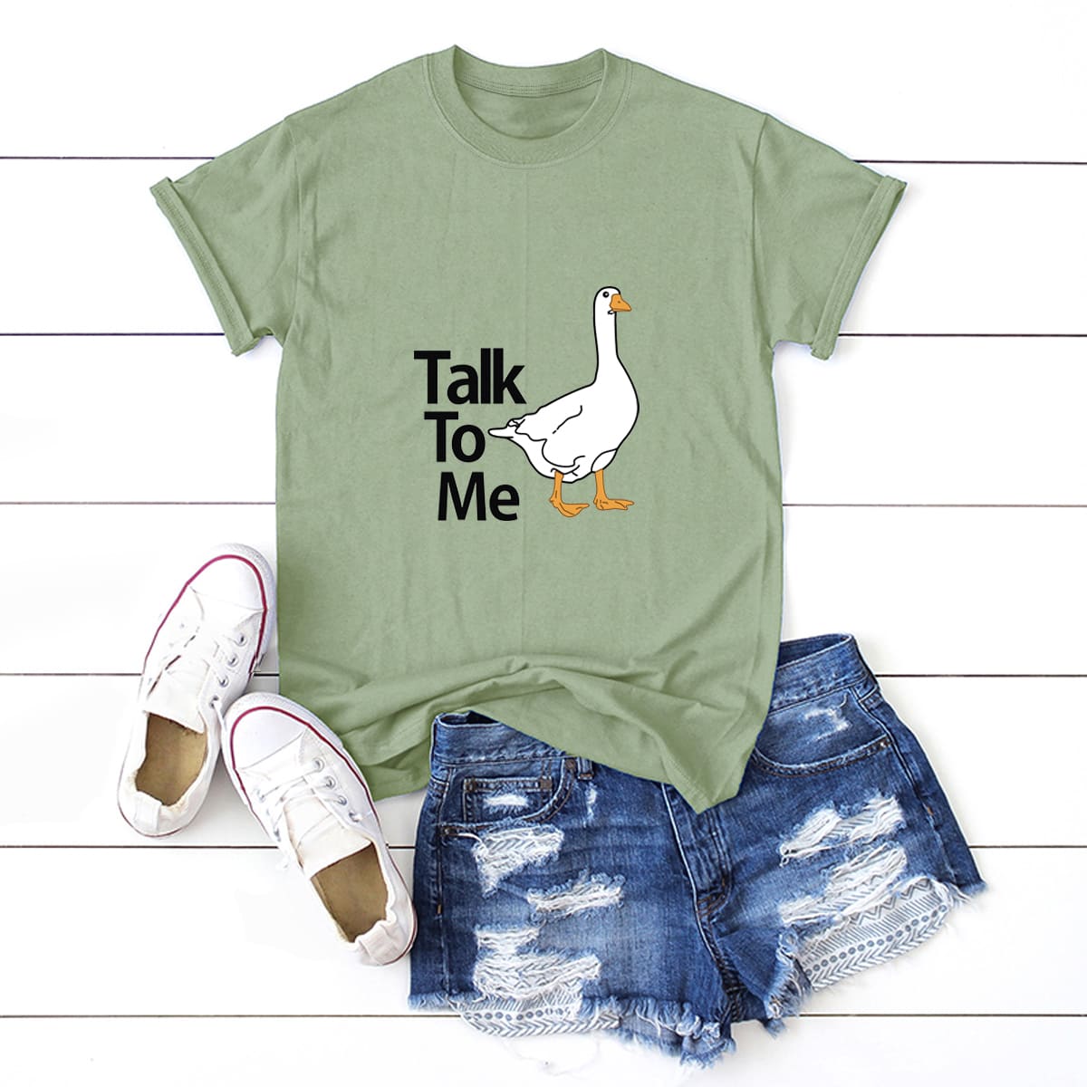 

Letter & Duck Print Tee, Army green