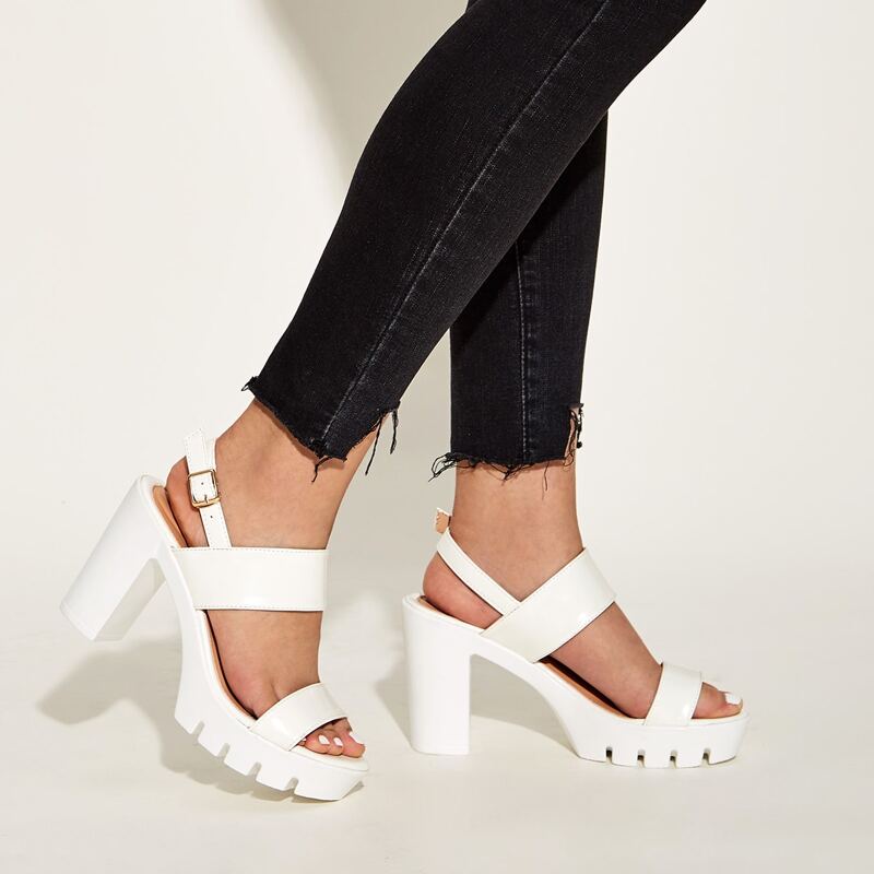 

Open Toe Slingback Chunky Heels, White