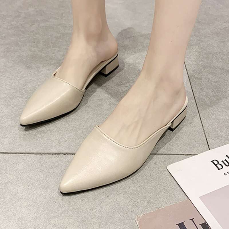 

Point Toe Flat Mules, Beige