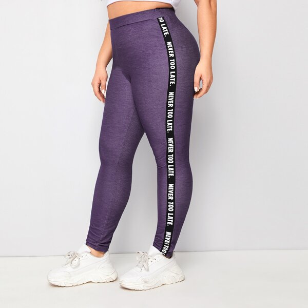 

Plus Slogan Tape Side Leggings, Purple