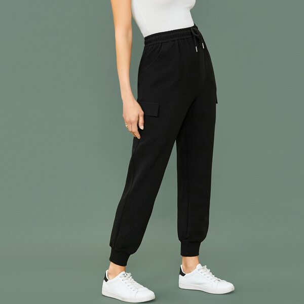 

Drawstring Waist Flap Pocket Side Joggers, Black
