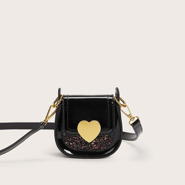 

Mini Glitter Flap Crossbody Bag, Black