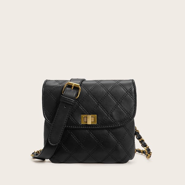 

Twist Lock Quilted Crossbody Bag, Black